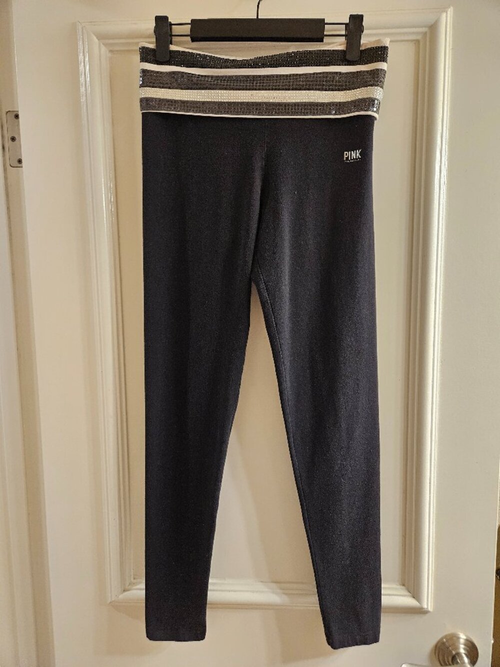 PINK Y2K Black Sequin Waist Leggings Size S